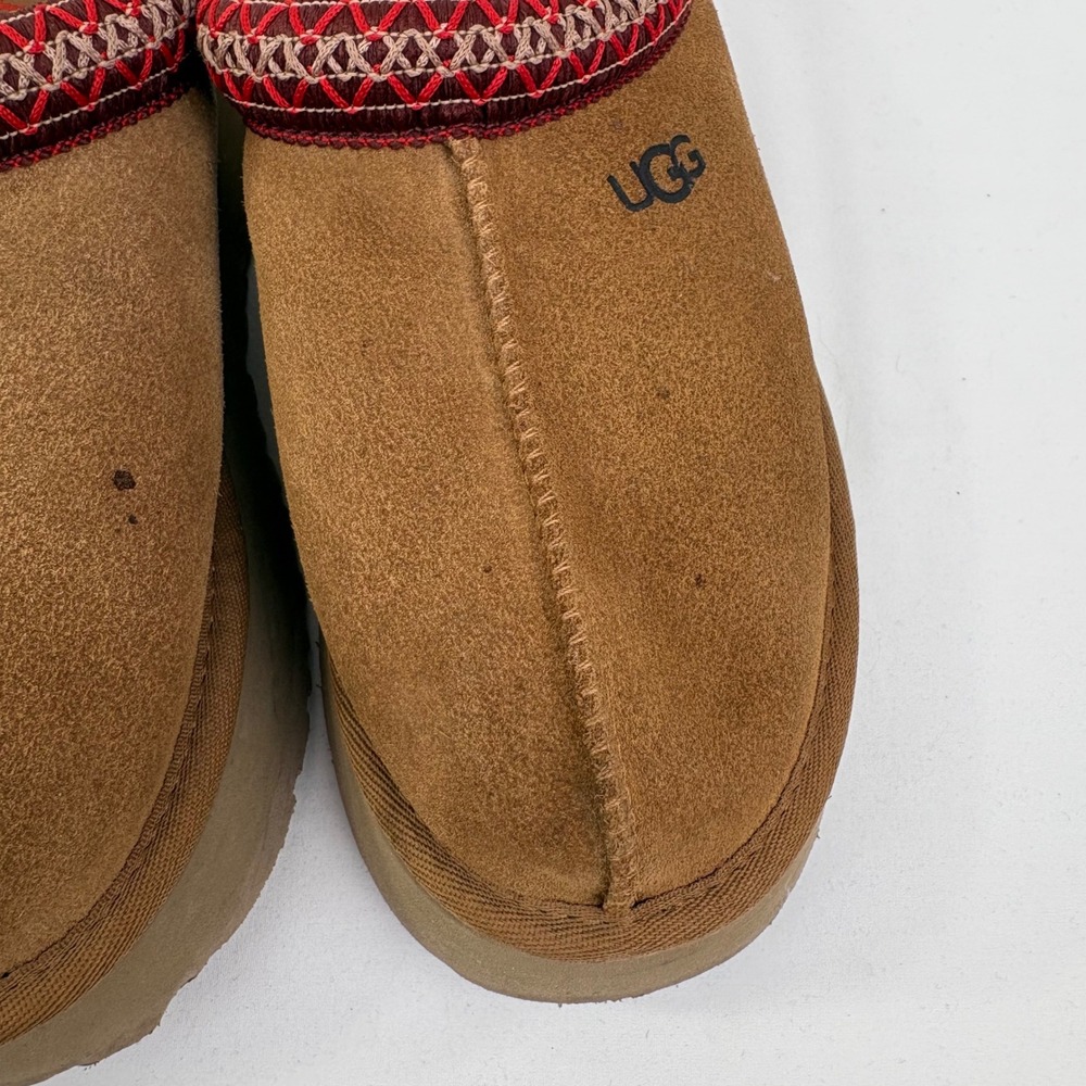 UGG Women's Tazz Suede Platform Slippers Clogs Chestnut Sheepskin Size 6 - Picture 7 of 12